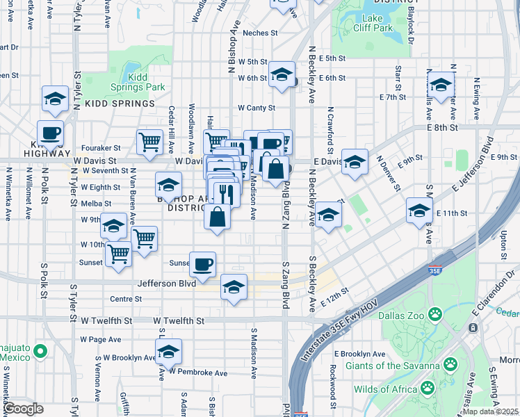 map of restaurants, bars, coffee shops, grocery stores, and more near in Dallas