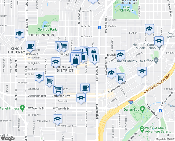 map of restaurants, bars, coffee shops, grocery stores, and more near in Dallas