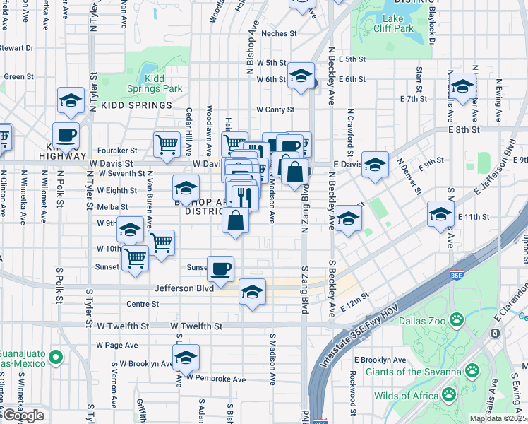 map of restaurants, bars, coffee shops, grocery stores, and more near in Dallas