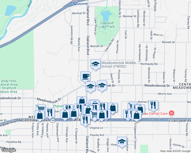 map of restaurants, bars, coffee shops, grocery stores, and more near in Fort Worth