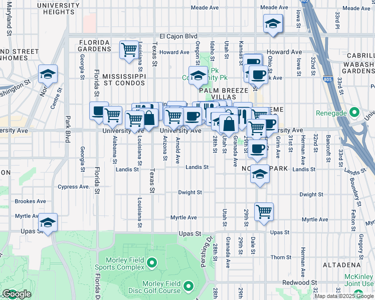 map of restaurants, bars, coffee shops, grocery stores, and more near 3764 Villa Terrace in San Diego