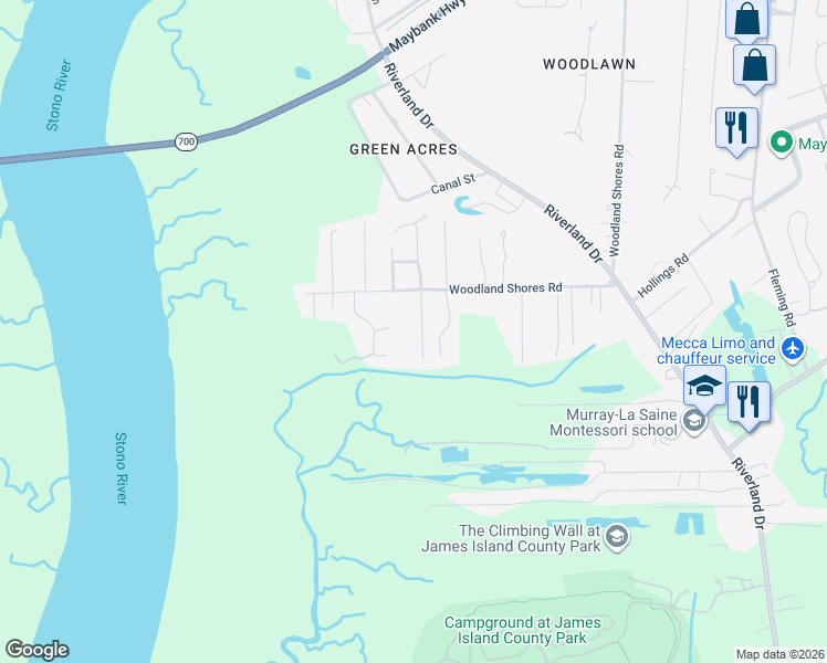 map of restaurants, bars, coffee shops, grocery stores, and more near 625 Semaht Street in Charleston