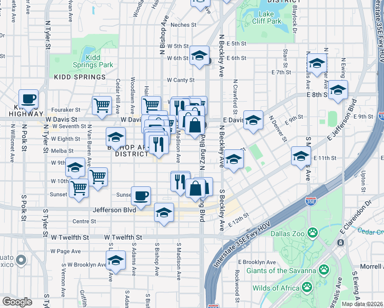 map of restaurants, bars, coffee shops, grocery stores, and more near 212 Melba Street in Dallas