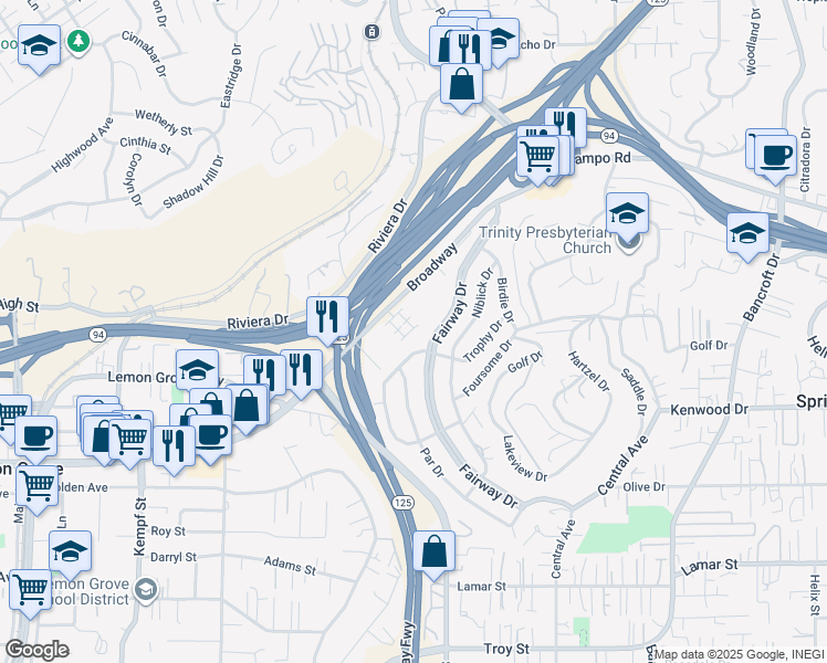 map of restaurants, bars, coffee shops, grocery stores, and more near 8381 Tahoe Street in Lemon Grove