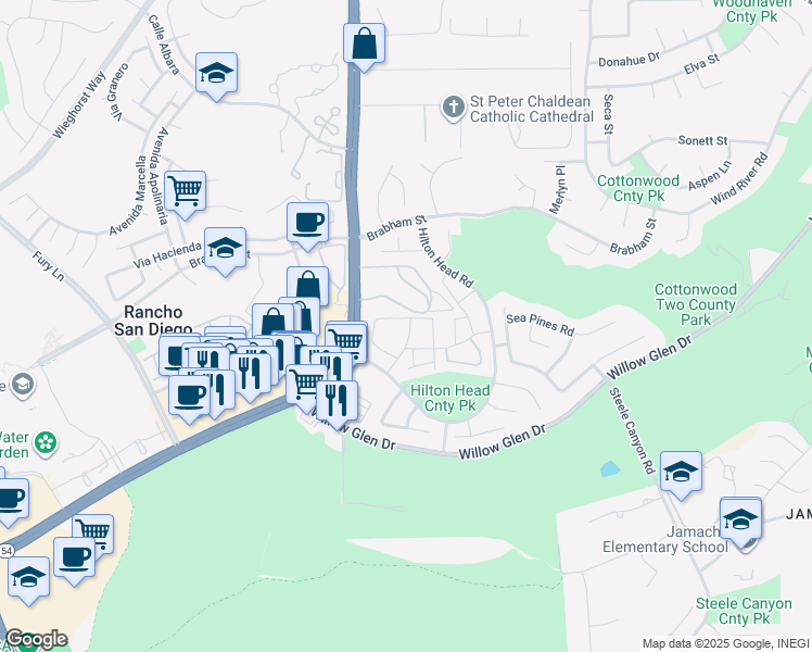 map of restaurants, bars, coffee shops, grocery stores, and more near 2476 Hilton Head Place in El Cajon