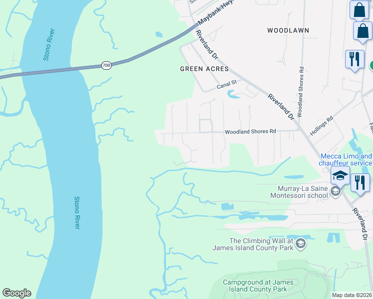 map of restaurants, bars, coffee shops, grocery stores, and more near 638 Stono Edge Drive in Charleston