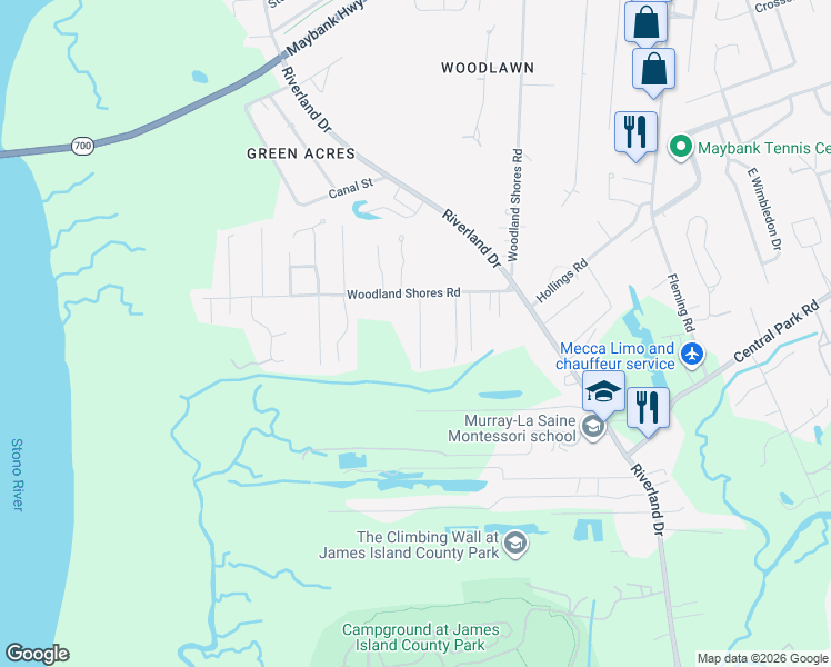 map of restaurants, bars, coffee shops, grocery stores, and more near 634 Constant Drive in Charleston