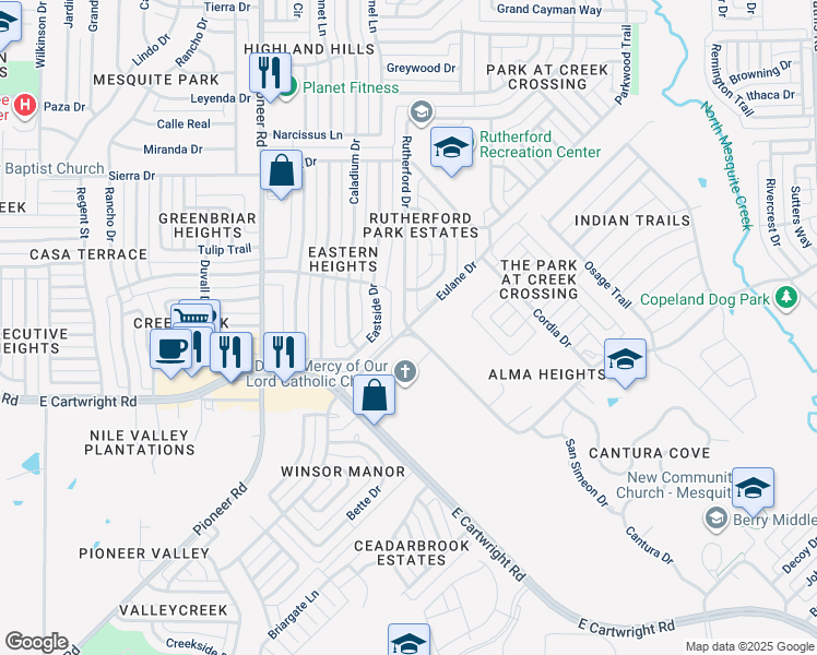 map of restaurants, bars, coffee shops, grocery stores, and more near 901 Mesquite Valley Road in Mesquite