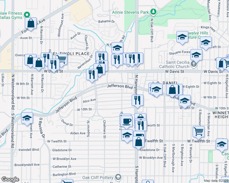 map of restaurants, bars, coffee shops, grocery stores, and more near 2523 Alco Avenue in Dallas