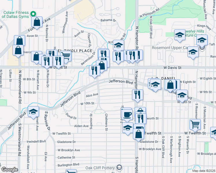 map of restaurants, bars, coffee shops, grocery stores, and more near 2611 Marvin Avenue in Dallas