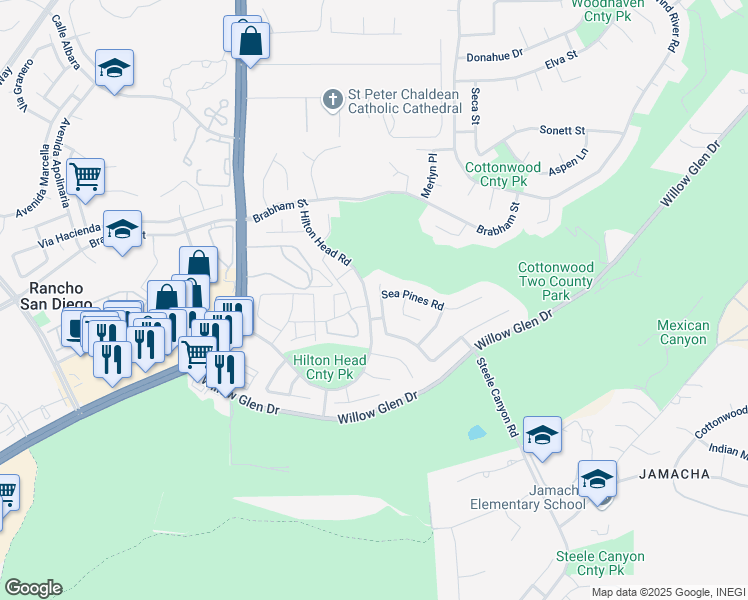 map of restaurants, bars, coffee shops, grocery stores, and more near 2338 Sawgrass Street in El Cajon