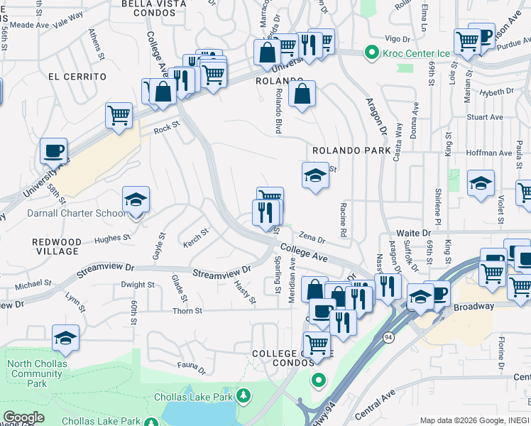 map of restaurants, bars, coffee shops, grocery stores, and more near 3605 College Avenue in San Diego