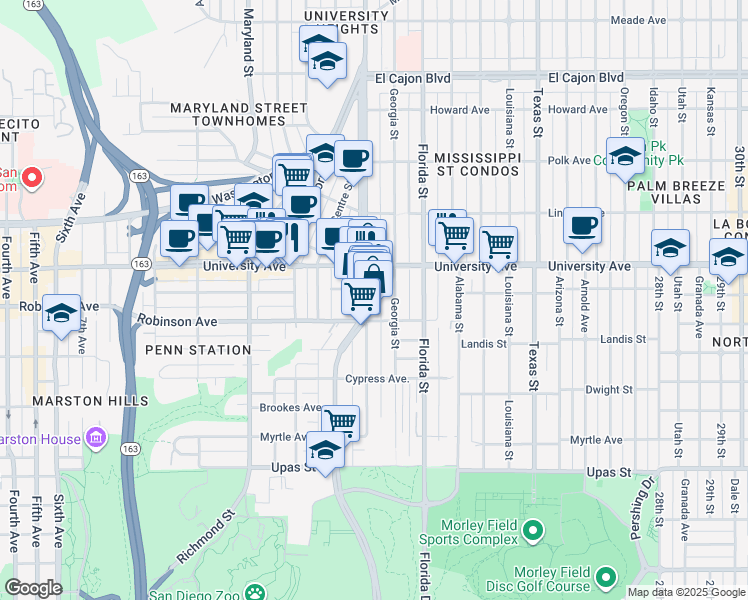 map of restaurants, bars, coffee shops, grocery stores, and more near in San Diego