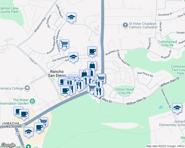 map of restaurants, bars, coffee shops, grocery stores, and more near 2398 Jamacha Road in El Cajon