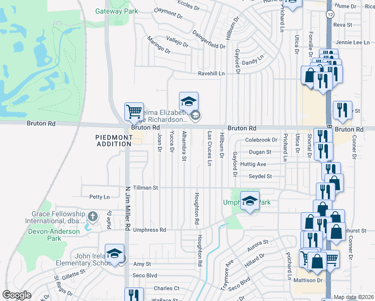 map of restaurants, bars, coffee shops, grocery stores, and more near 1941 Houghton Road in Dallas