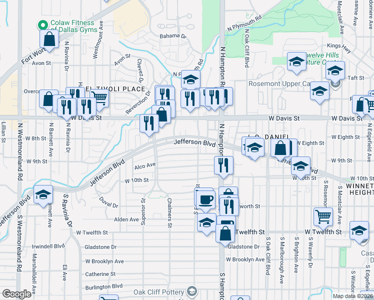 map of restaurants, bars, coffee shops, grocery stores, and more near 2511 Marvin Avenue in Dallas
