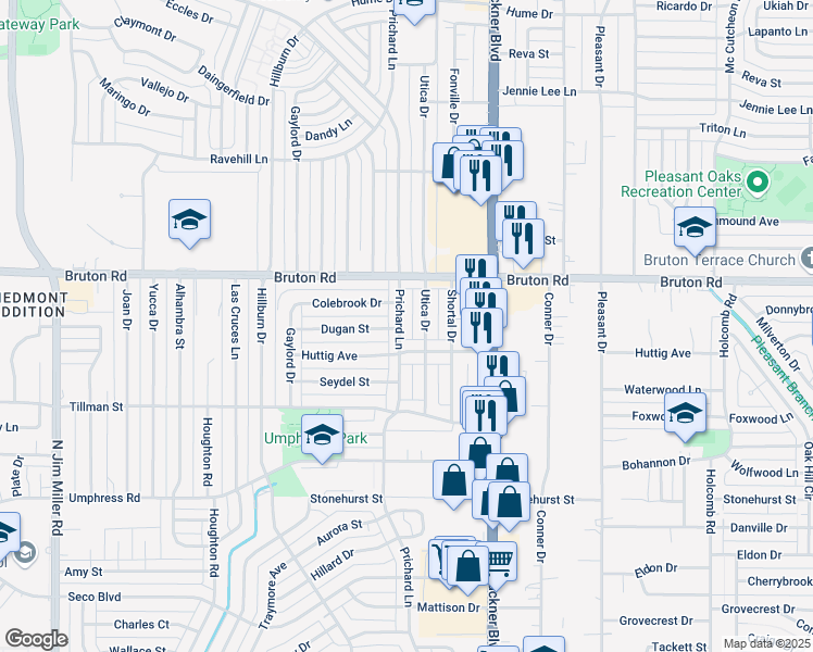 map of restaurants, bars, coffee shops, grocery stores, and more near 7837 Huttig Avenue in Dallas