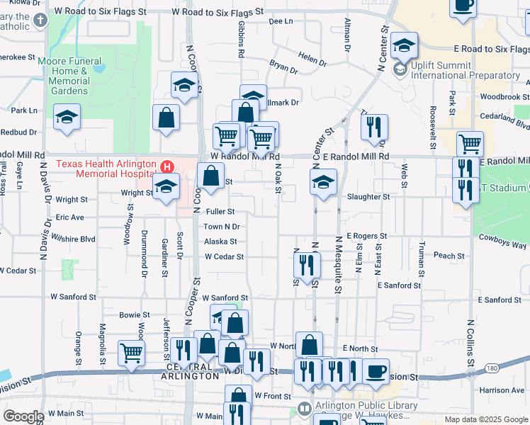 map of restaurants, bars, coffee shops, grocery stores, and more near 308 Fuller Street in Arlington