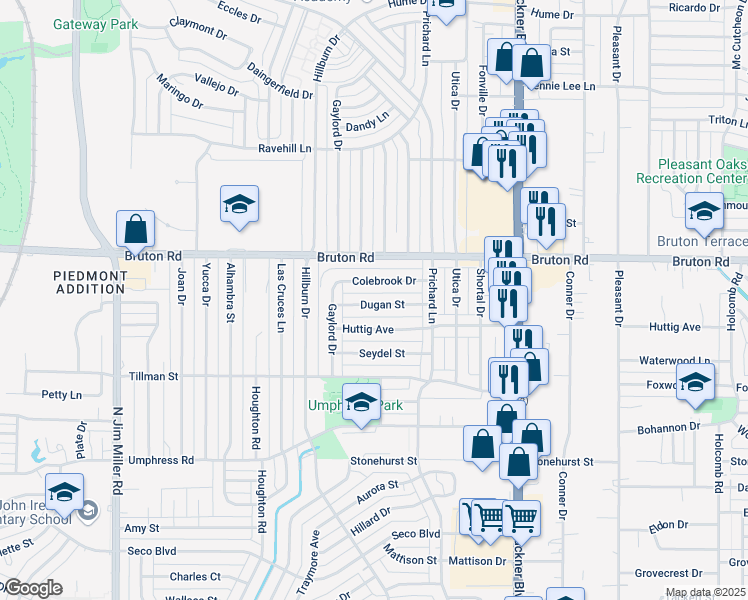 map of restaurants, bars, coffee shops, grocery stores, and more near 7803 Colebrook Drive in Dallas