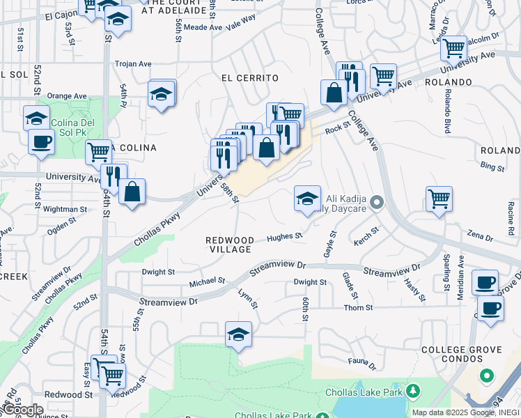 map of restaurants, bars, coffee shops, grocery stores, and more near 3980 Faircross Place in San Diego
