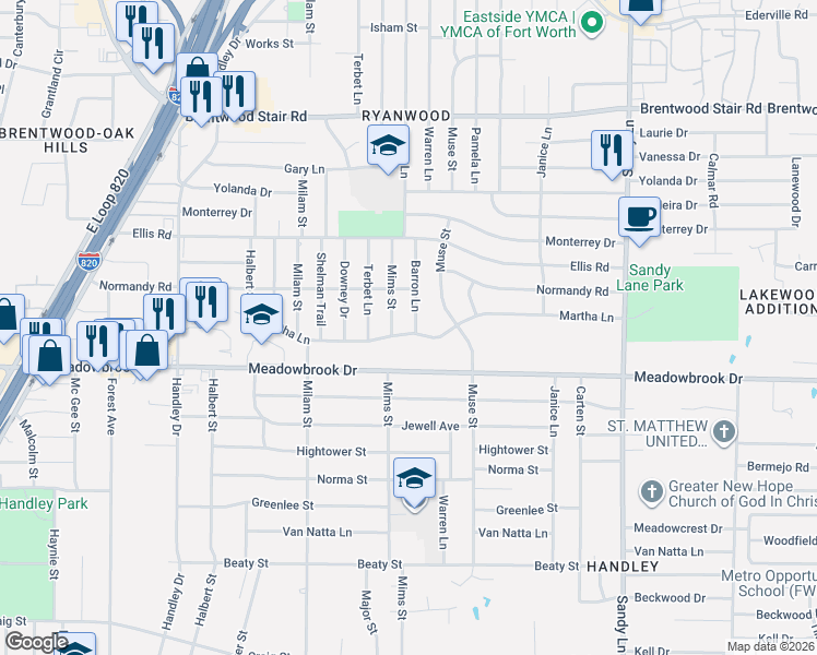 map of restaurants, bars, coffee shops, grocery stores, and more near 2009 Mims Street in Fort Worth