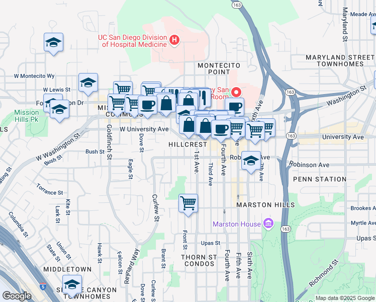 map of restaurants, bars, coffee shops, grocery stores, and more near in San Diego