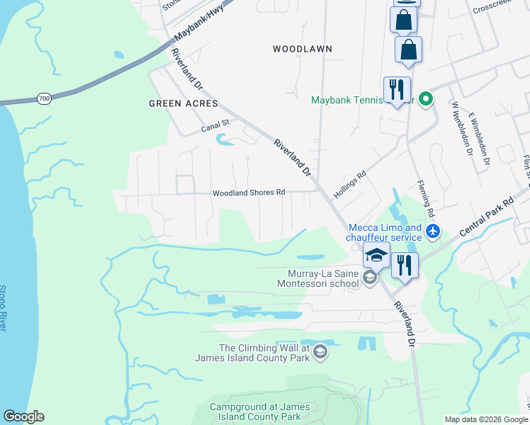 map of restaurants, bars, coffee shops, grocery stores, and more near 608 Constant Drive in Charleston