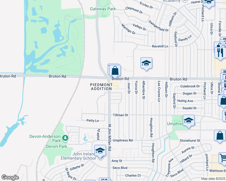 map of restaurants, bars, coffee shops, grocery stores, and more near 2084 North Jim Miller Road in Dallas
