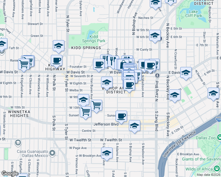 map of restaurants, bars, coffee shops, grocery stores, and more near in Dallas