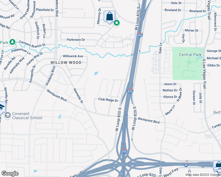 map of restaurants, bars, coffee shops, grocery stores, and more near 1102 Deerbrook Drive in Fort Worth