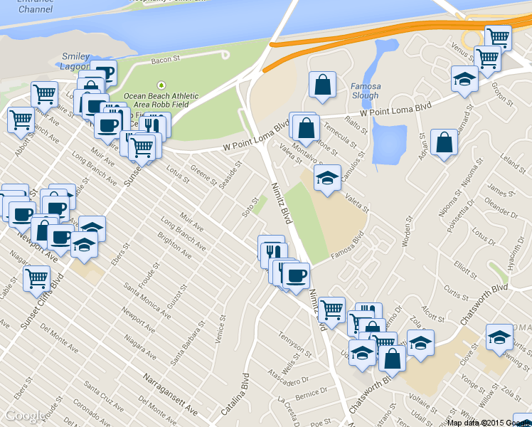 map of restaurants, bars, coffee shops, grocery stores, and more near 2315 Soto Street in San Diego
