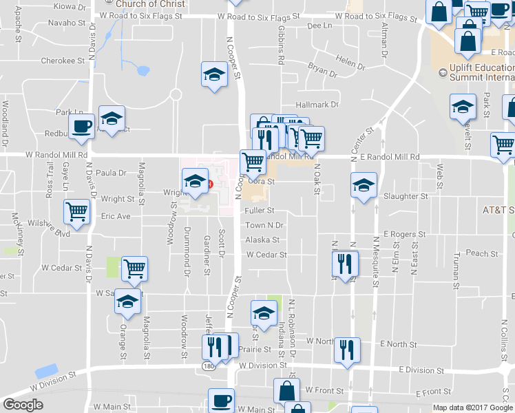 map of restaurants, bars, coffee shops, grocery stores, and more near 536 West Randol Mill Road in Arlington