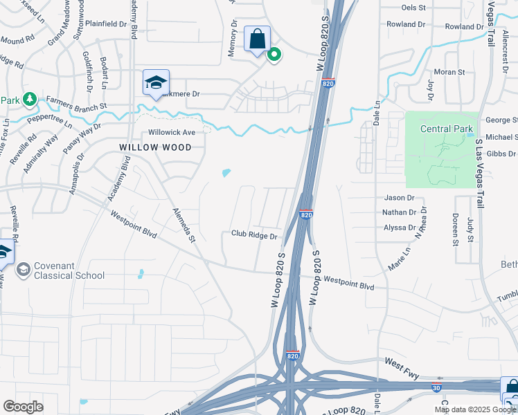 map of restaurants, bars, coffee shops, grocery stores, and more near 1102 Deerbrook Drive in Fort Worth