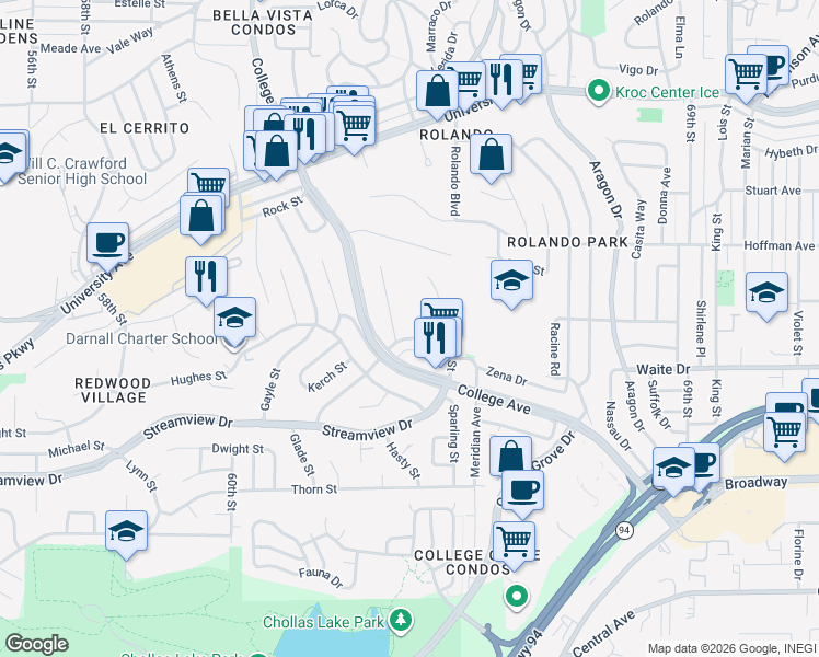 map of restaurants, bars, coffee shops, grocery stores, and more near 3736 Odom Street in San Diego