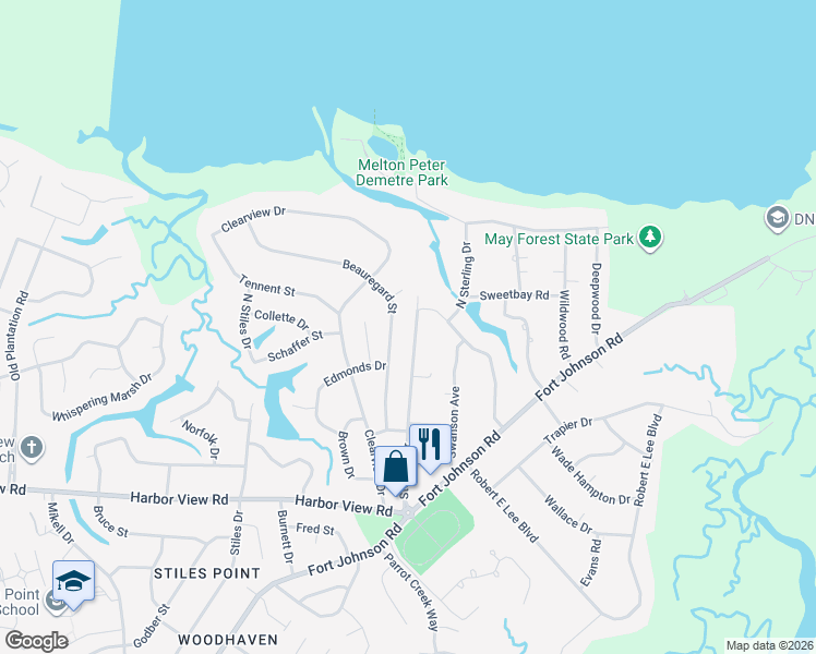 map of restaurants, bars, coffee shops, grocery stores, and more near 667 North Sterling Drive in Charleston