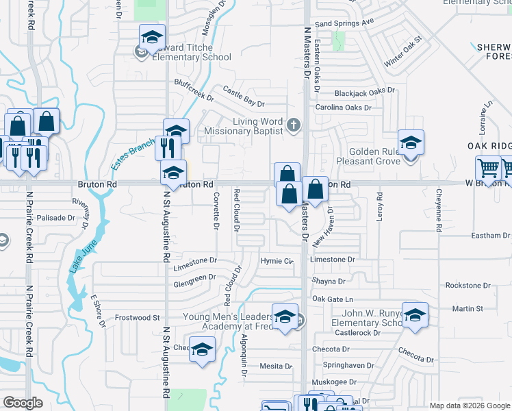 map of restaurants, bars, coffee shops, grocery stores, and more near 9922 Hustead Street in Dallas