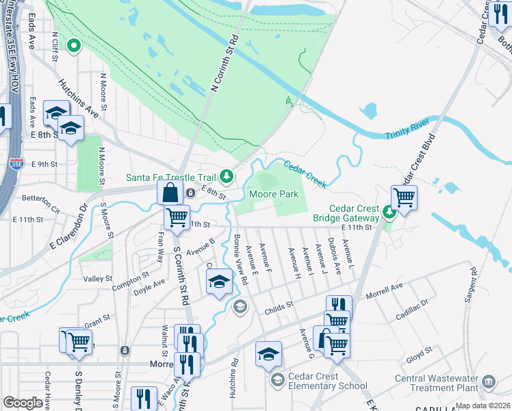 map of restaurants, bars, coffee shops, grocery stores, and more near 2003 Rockefeller Boulevard in Dallas