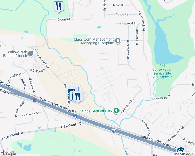 map of restaurants, bars, coffee shops, grocery stores, and more near 4200 Interstate 20 in Willow Park