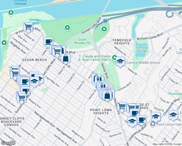 map of restaurants, bars, coffee shops, grocery stores, and more near 2264 Soto Street in San Diego