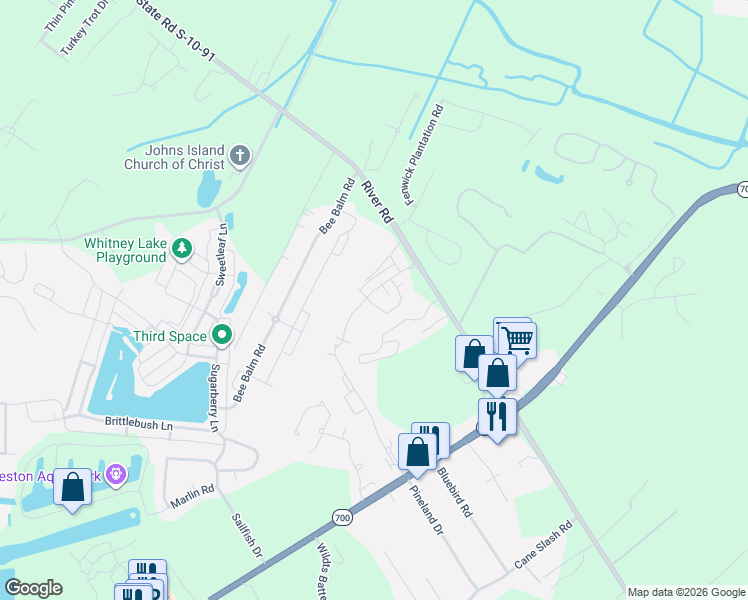 map of restaurants, bars, coffee shops, grocery stores, and more near 1859 Towne Street in Johns Island