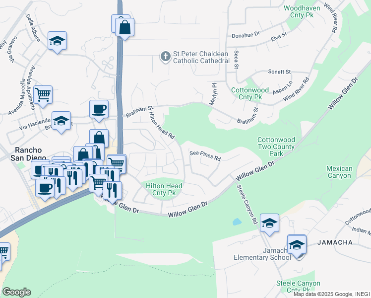 map of restaurants, bars, coffee shops, grocery stores, and more near 2314 Sawgrass Street in El Cajon