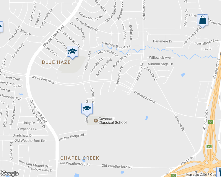 map of restaurants, bars, coffee shops, grocery stores, and more near 805 Panay Way Drive in Fort Worth