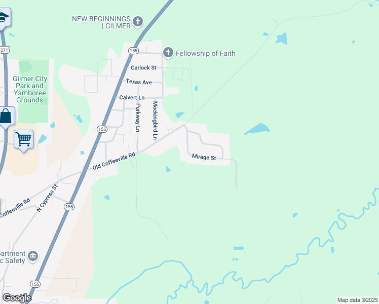 map of restaurants, bars, coffee shops, grocery stores, and more near 112 Mirage Street in Gilmer