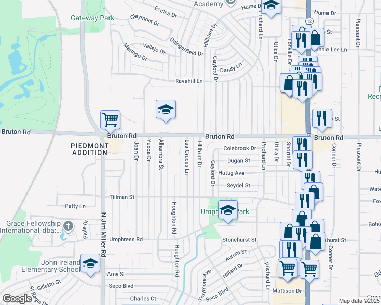 map of restaurants, bars, coffee shops, grocery stores, and more near 2042 Las Cruces Lane in Dallas