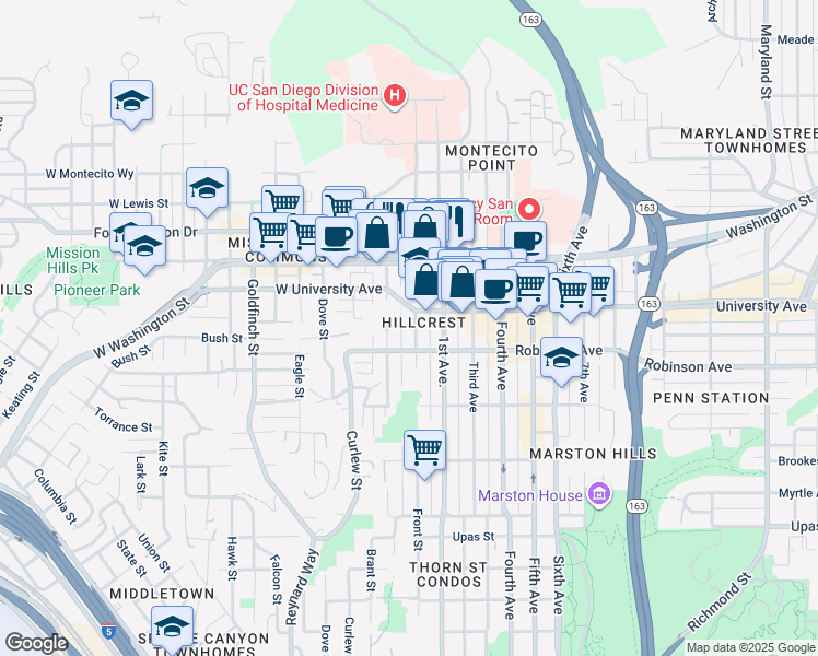 map of restaurants, bars, coffee shops, grocery stores, and more near in San Diego