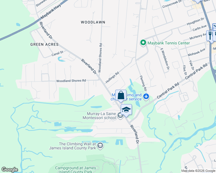 map of restaurants, bars, coffee shops, grocery stores, and more near 1981 Hollings Road in Charleston