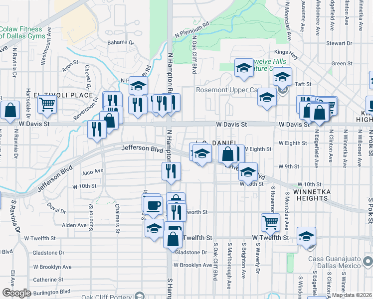 map of restaurants, bars, coffee shops, grocery stores, and more near 2226 Carnes Street in Dallas