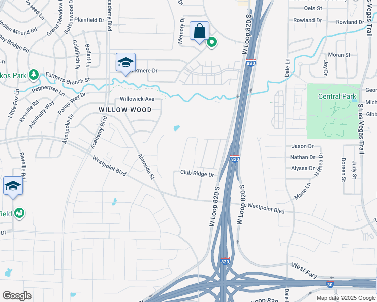 map of restaurants, bars, coffee shops, grocery stores, and more near 1102 Deerbrook Drive in Fort Worth