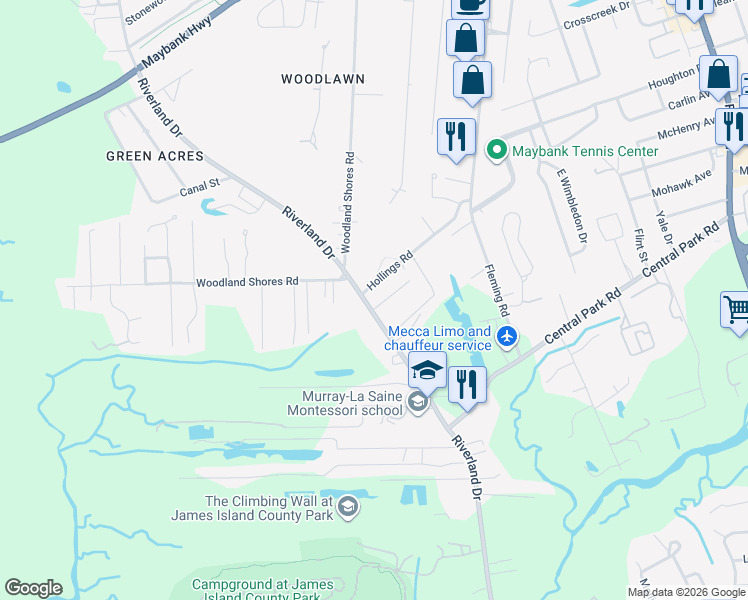 map of restaurants, bars, coffee shops, grocery stores, and more near 1981 Hollings Road in Charleston