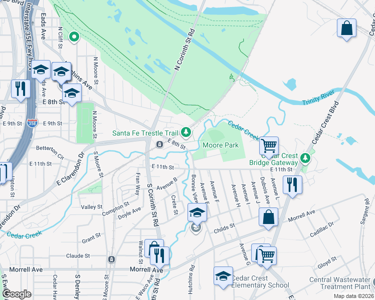 map of restaurants, bars, coffee shops, grocery stores, and more near 1900 East 8th Street in Dallas